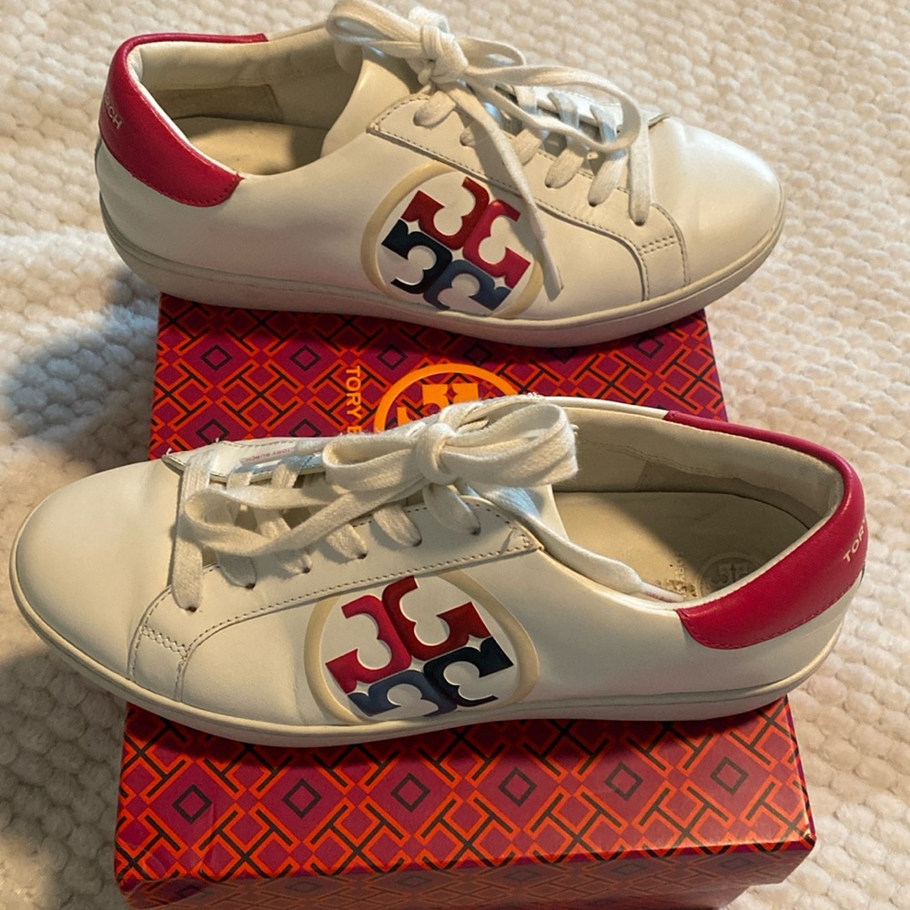 Tory Burch Leigh logo sneaker Snow White size 8.5